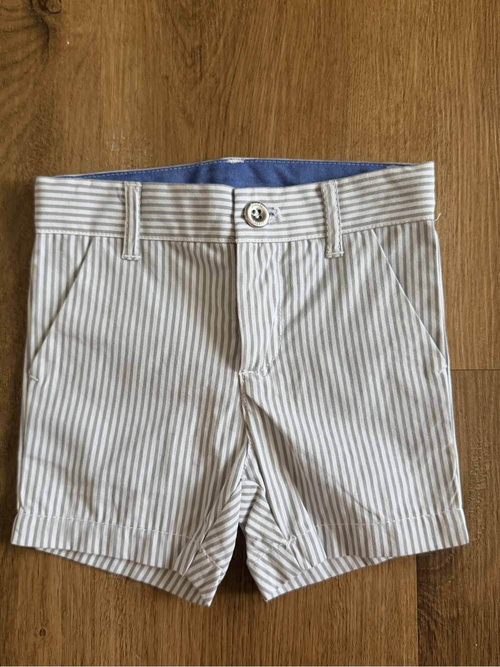 Jacadi 6 Month Boy’s Striped Cotton Shorts - White & Light Gray